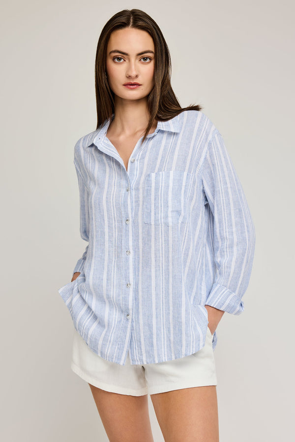 Luka Button Down Top | Blue Stripe