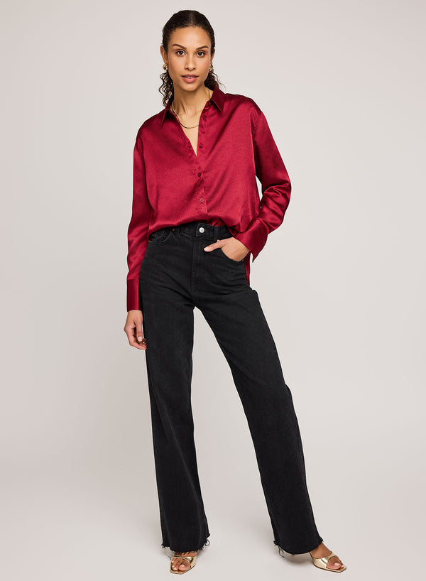 Simone Button Down Top | Crimson