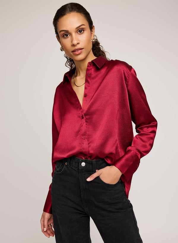 Simone Button Down Top | Crimson