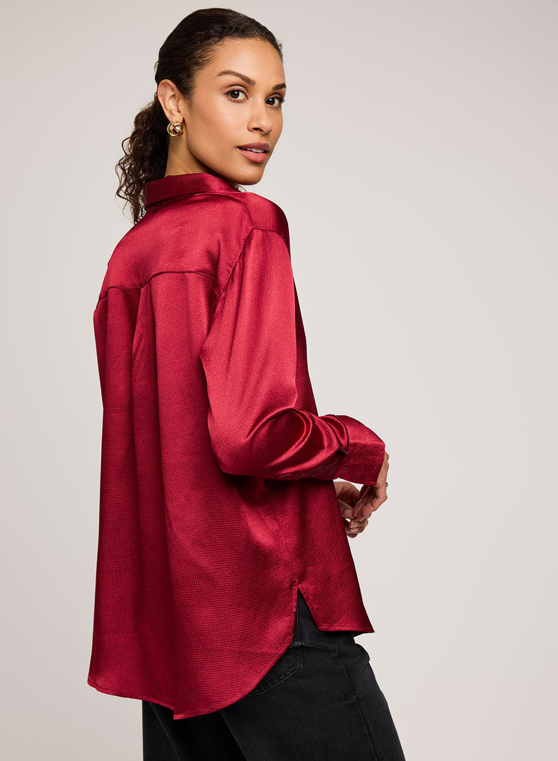 Simone Button Down Top | Crimson