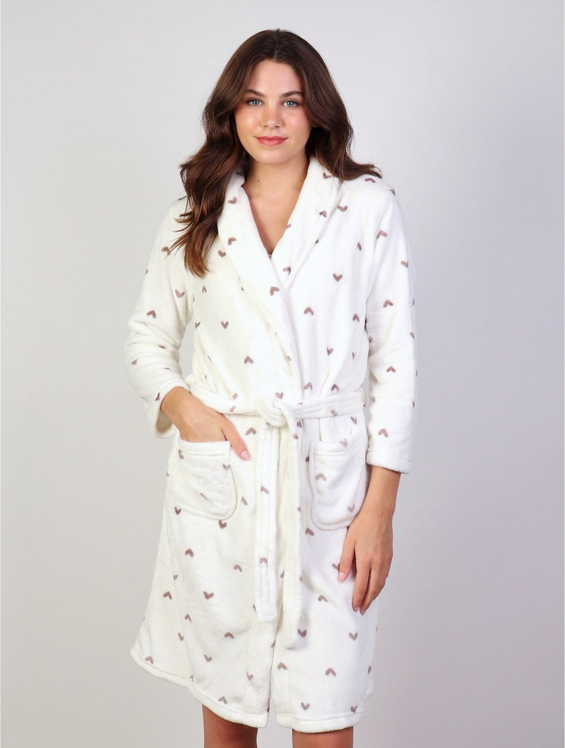 Heart Print Robe | Cream & Taupe