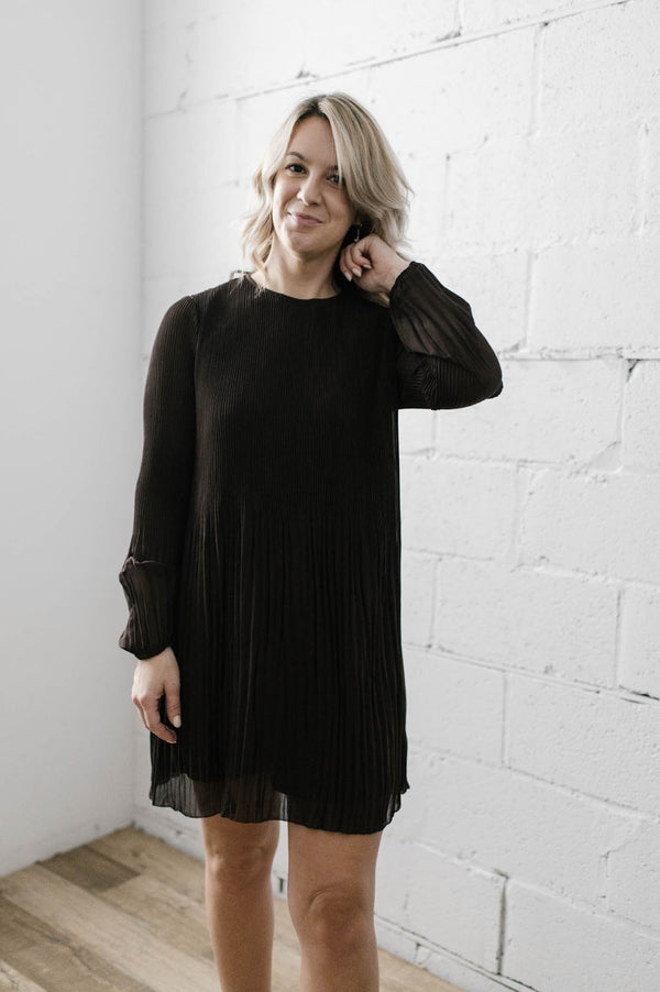 Olivia Pleated Dress | Dark Brown - FINAL SALE
