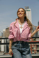 Kaitlin Cotton Top | Faded Red Stripe
