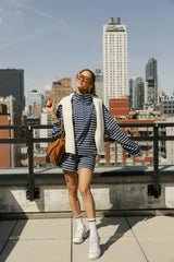 Kaitlin Terry Top | Grey & Navy Stripe