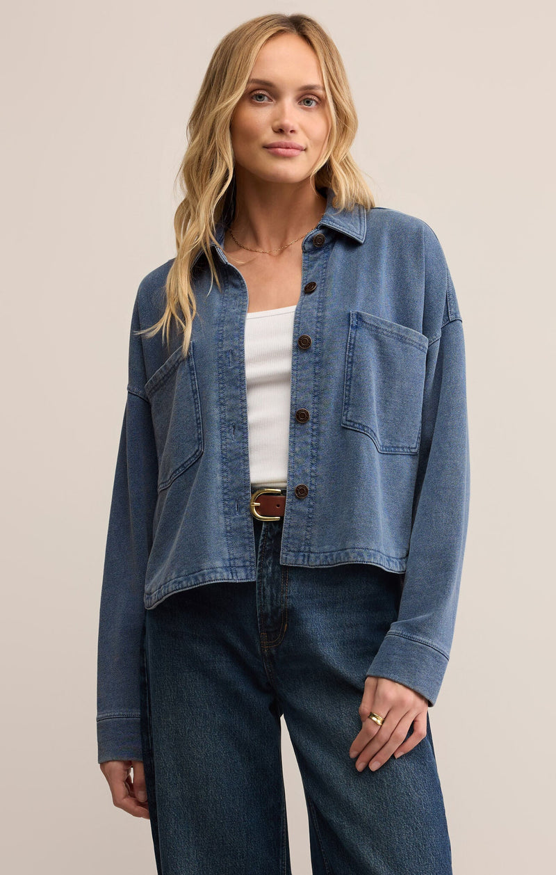 All Day Cropped Knit Jacket | Vintage Indigo
