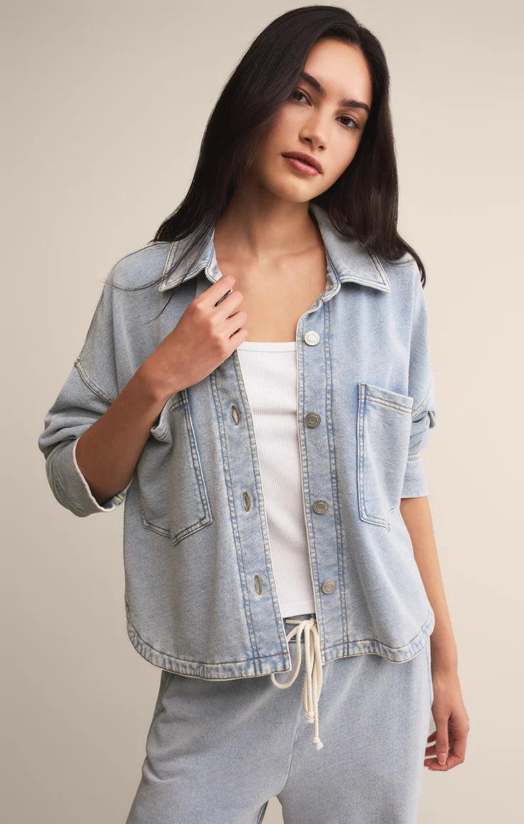 All Day Cropped Knit Jacket | Washed Indigo