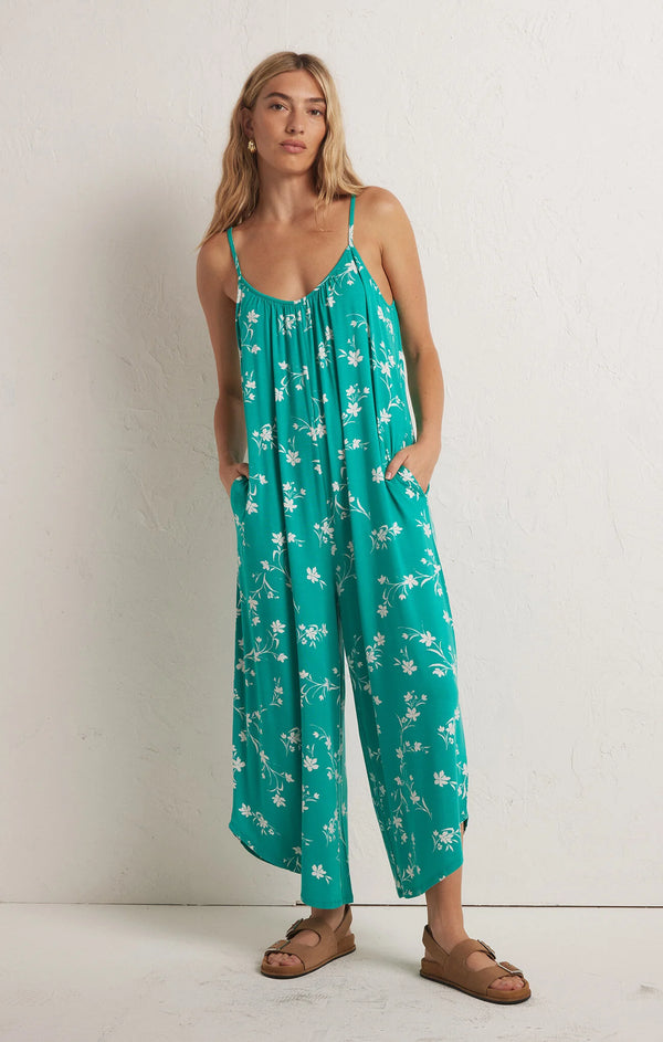 Flared Floral Jumpsuit | Tropical Teal