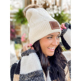 Geometric Faux Fur Pom Beanie | Cream