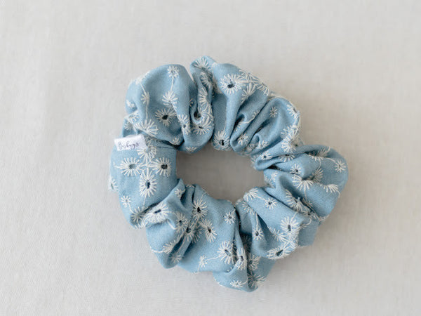 Barbays Scrunchie | Floral Embroidered Light Denim