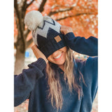 Chevron Faux Fur Pom Beanie | Black