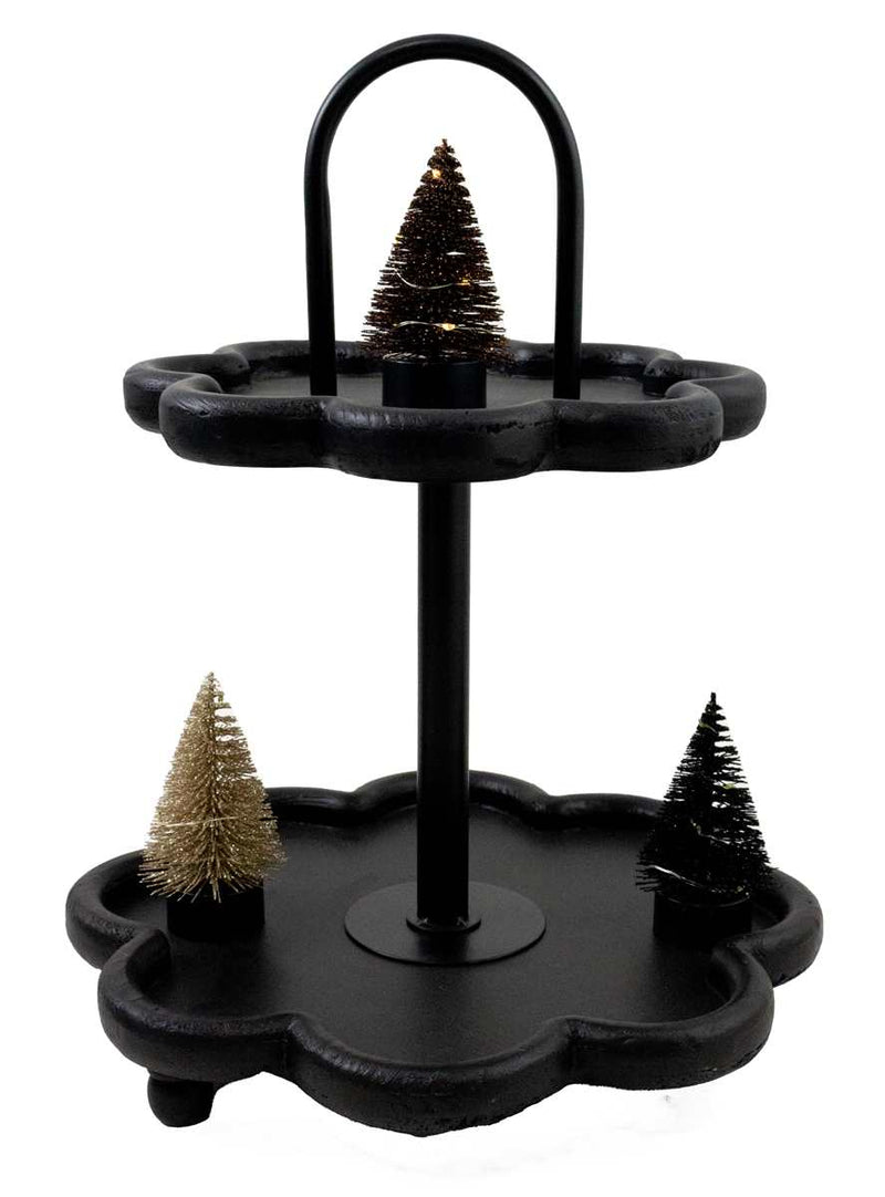 2 Tier Tray | Black Floral