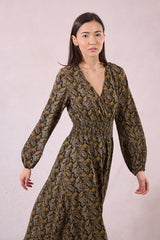 Elowen Dress | Khaki Leaf