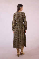 Elowen Dress | Khaki Leaf