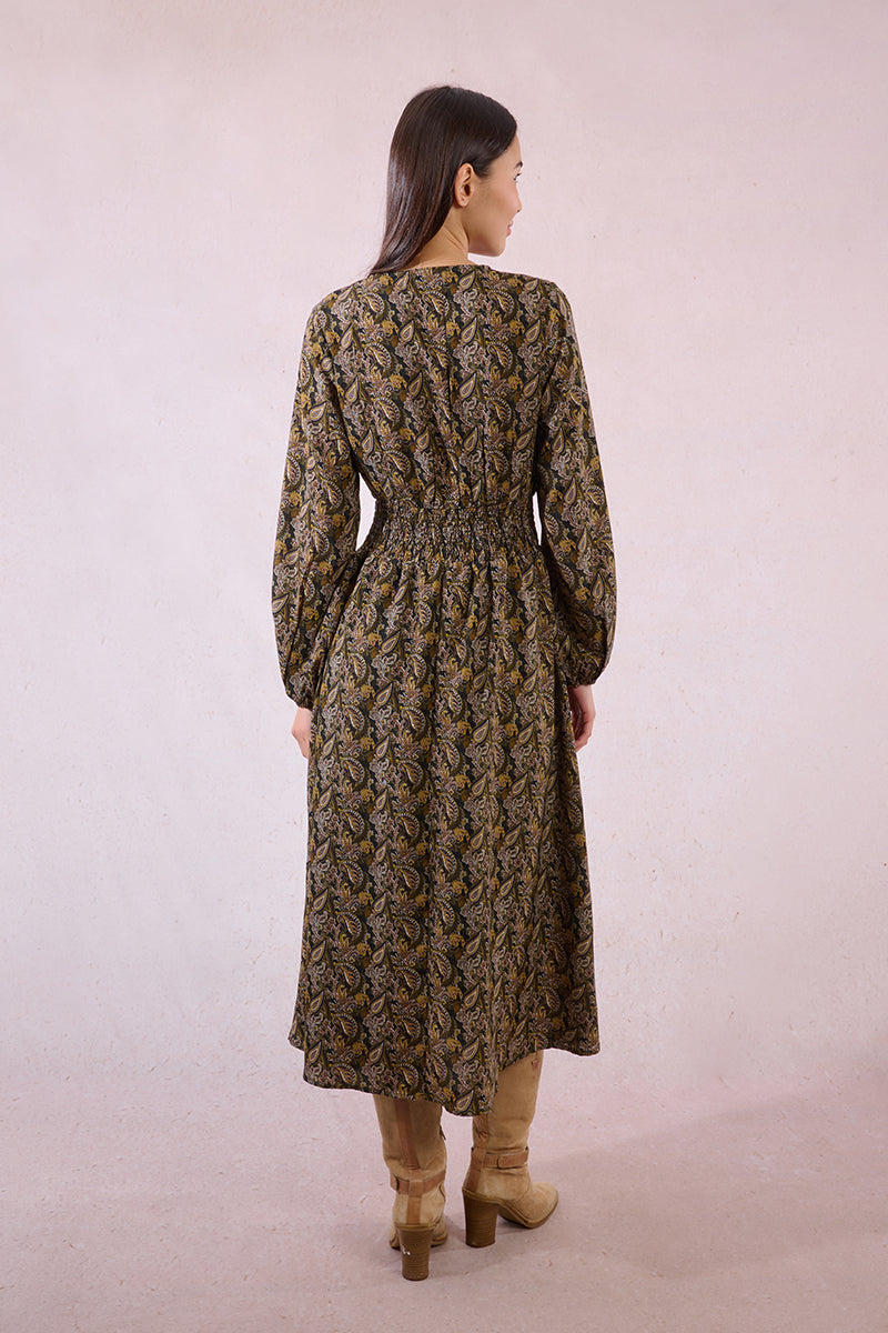 Elowen Dress | Khaki Leaf