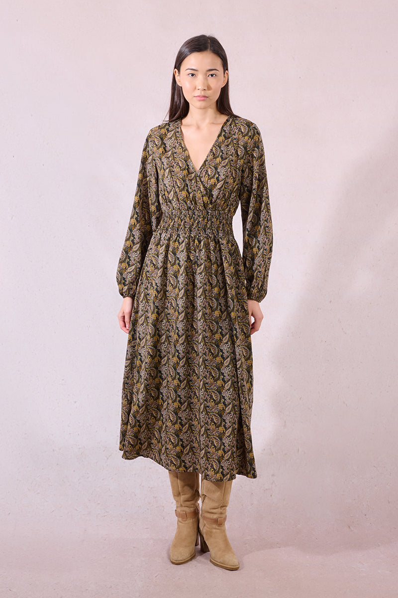 Elowen Dress | Khaki Leaf