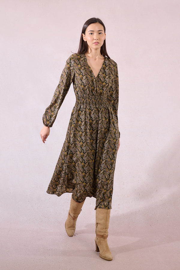 Elowen Dress | Khaki Leaf