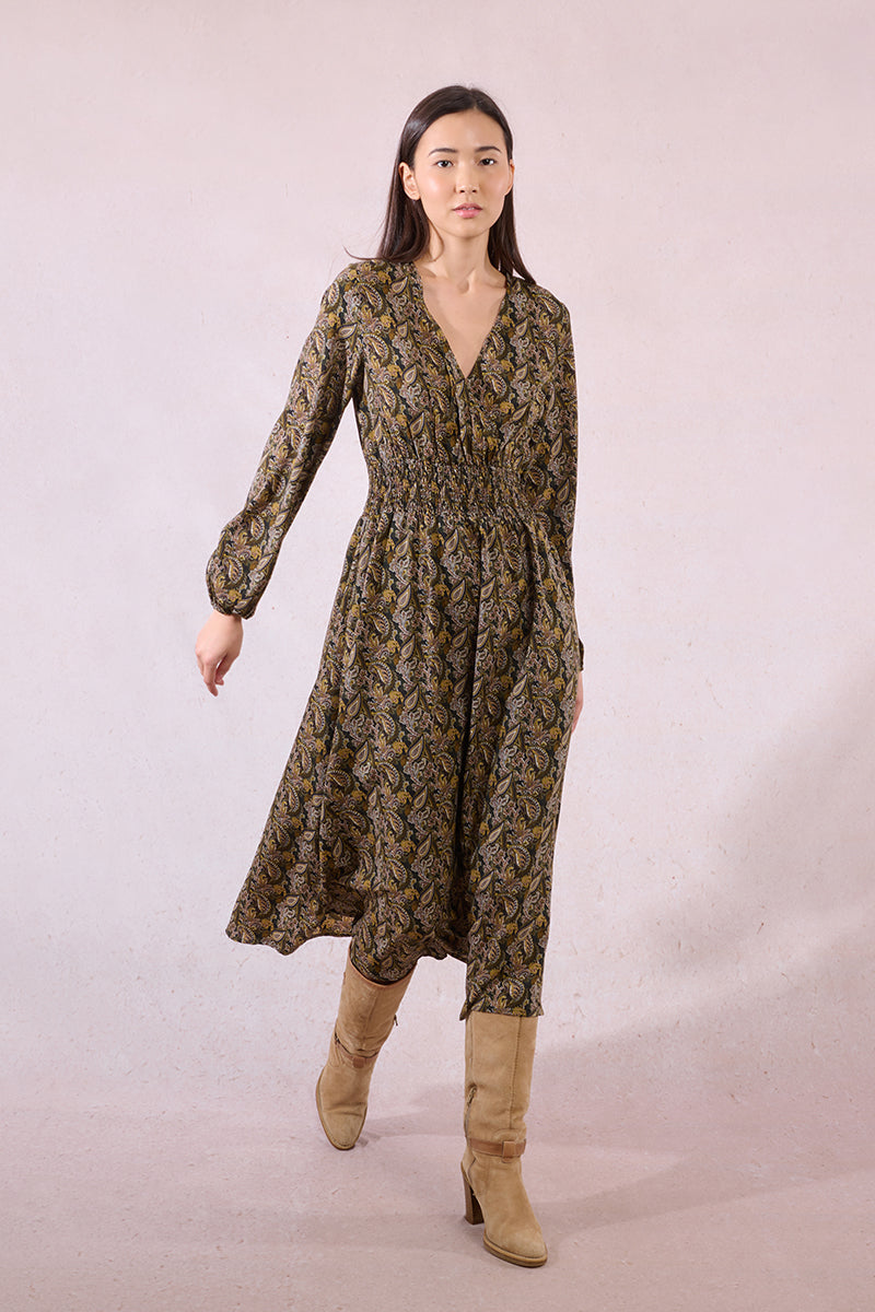 Elowen Dress | Khaki Leaf