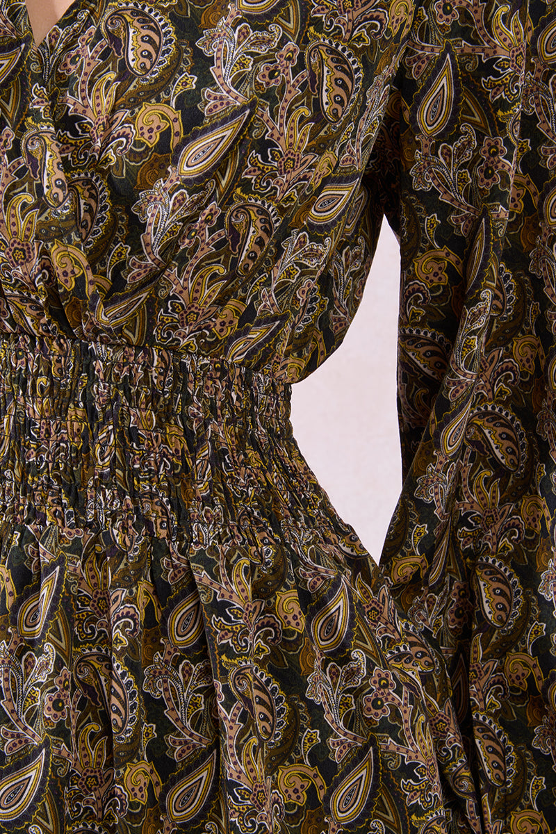Elowen Dress | Khaki Leaf