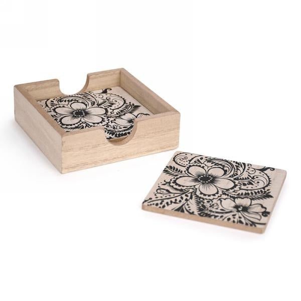 Coaster Set | Black Floral