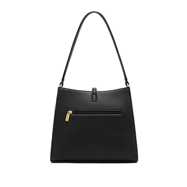 Lock Shoulder Bag | Black Pebbled