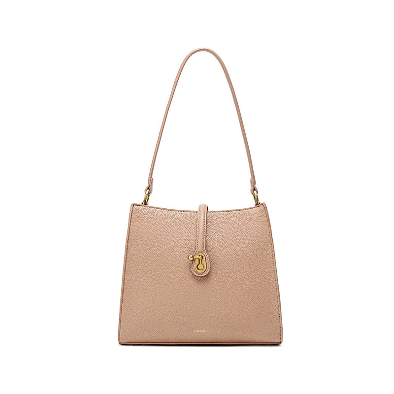 Lock Shoulder Bag | Latte Pebbled
