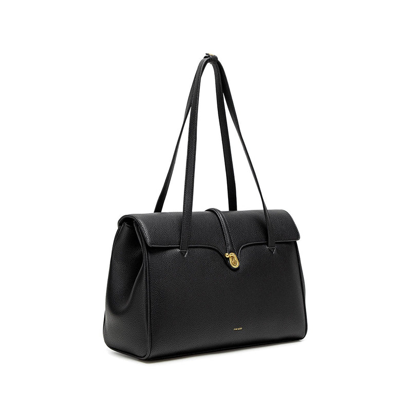 Lock Tote | Black Pebbled