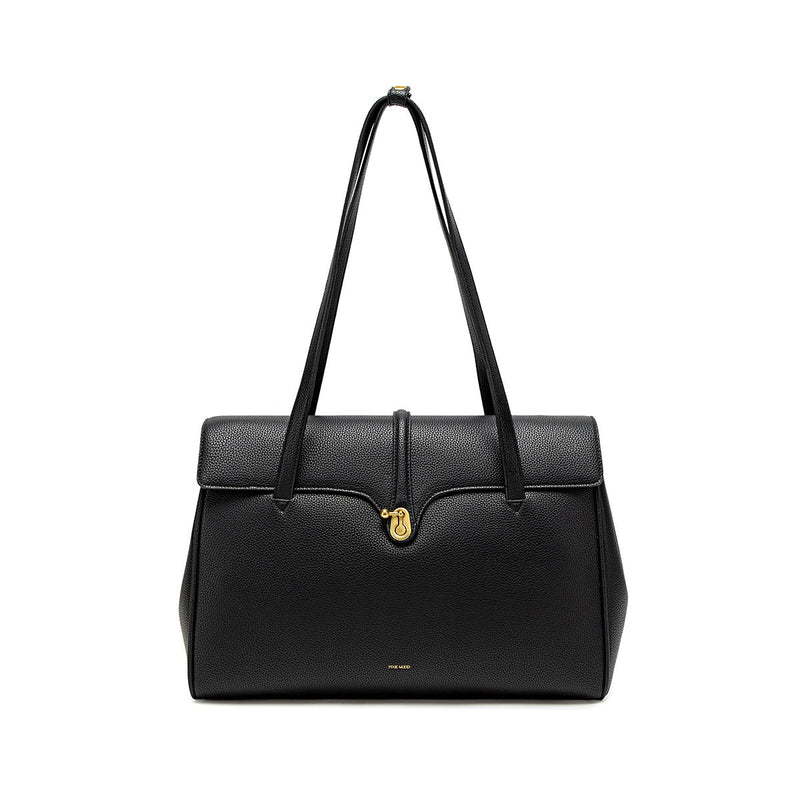 Lock Tote | Black Pebbled