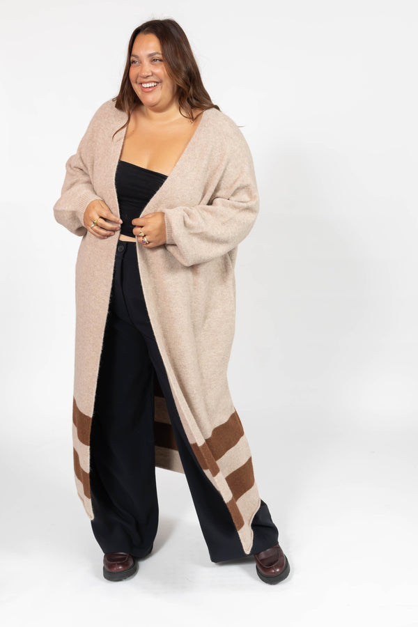 Mabel Long Cardigan | Light Brown/Chestnut