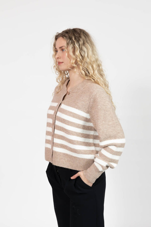 Mabel Short Cardigan | Light Brown/Ivory