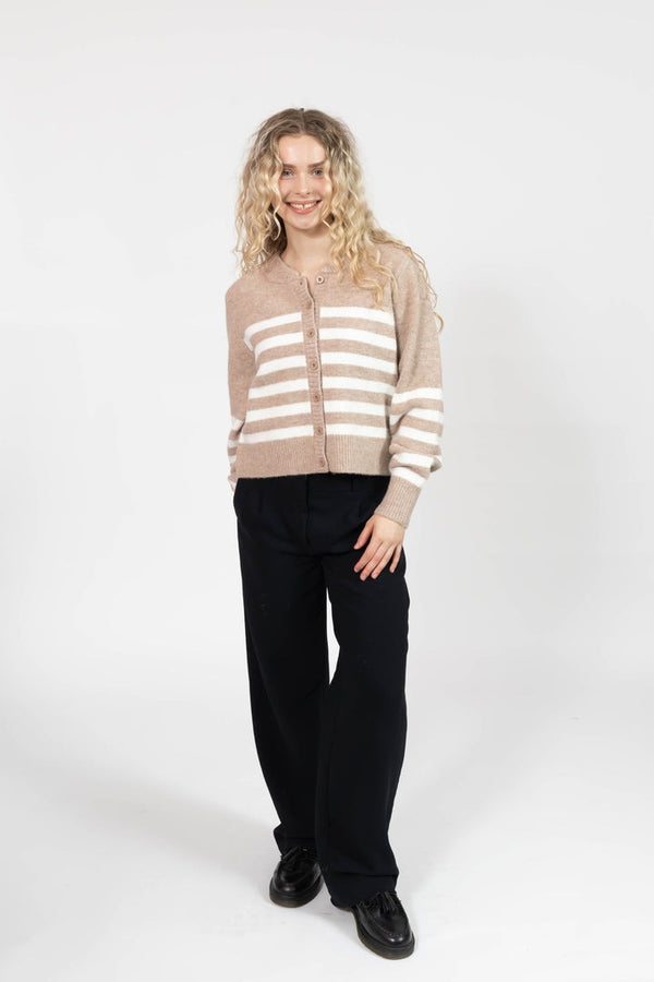 Mabel Short Cardigan | Light Brown/Ivory
