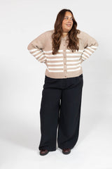 Mabel Short Cardigan | Light Brown/Ivory