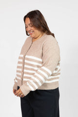 Mabel Short Cardigan | Light Brown/Ivory