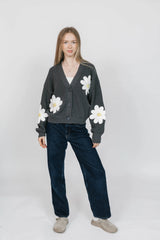 Nora Daisy Cardigan | Dark Grey/Ivory