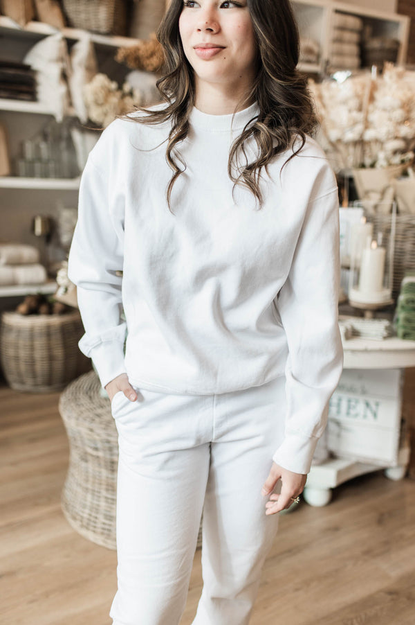 Christa Fleece Pullover | White - FINAL SALE