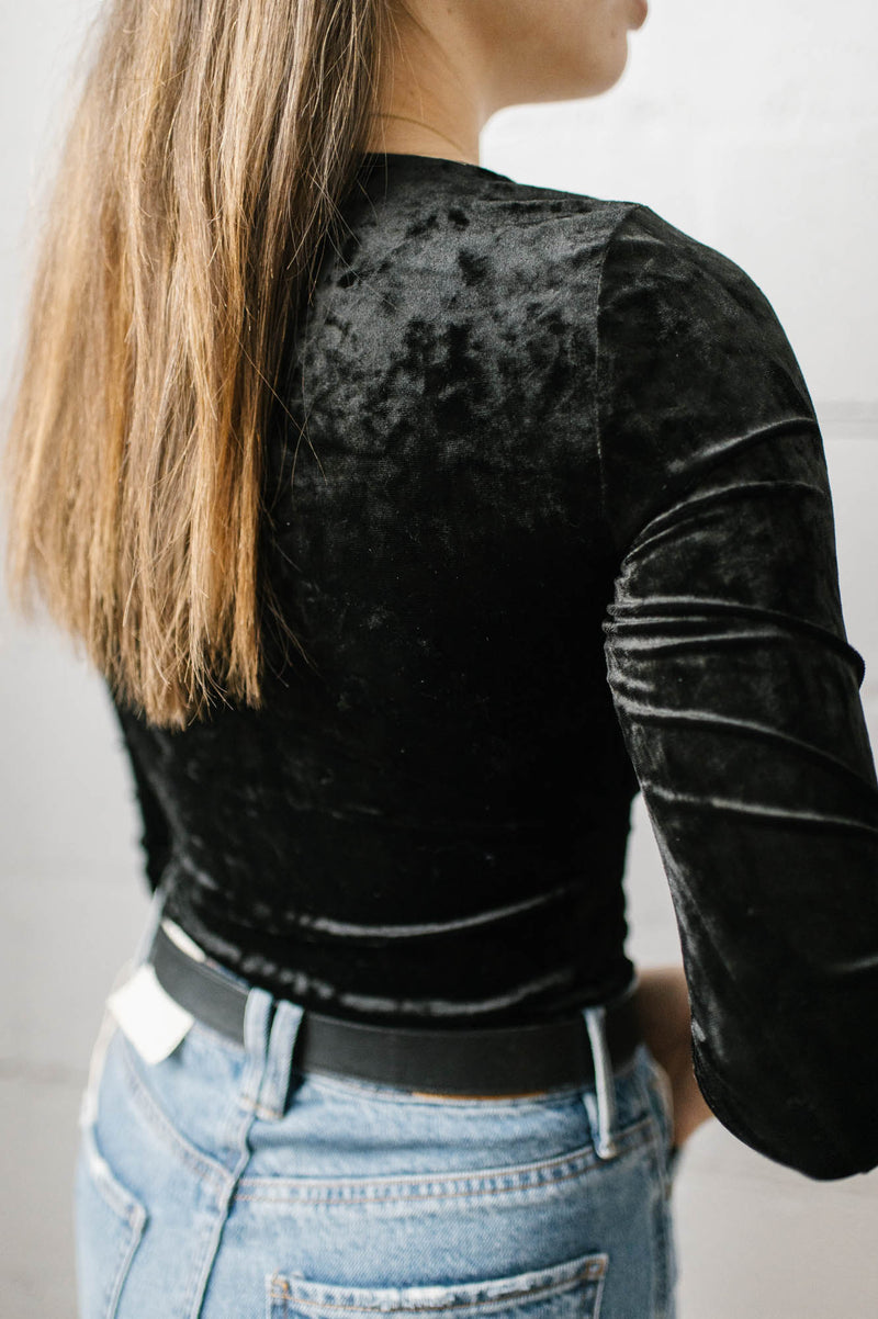 Stacy Crushed Velvet Bodysuit | Black - FINAL SALE