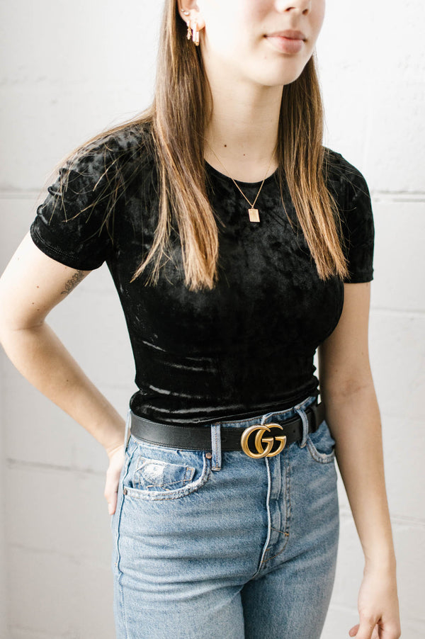 Roxie Crushed Velvet Tee | Black - FINAL SALE