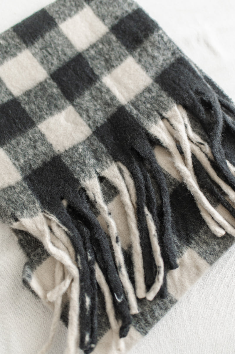 Long Buffalo Plaid Scarf | Black & Taupe