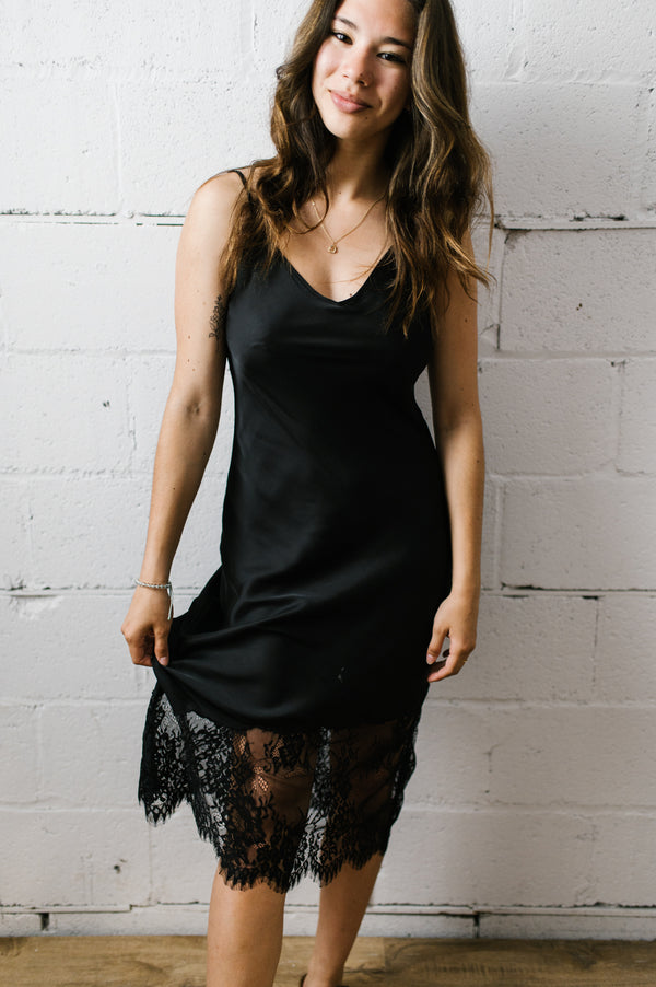 Layla Lace Trim Slip Dress | Black