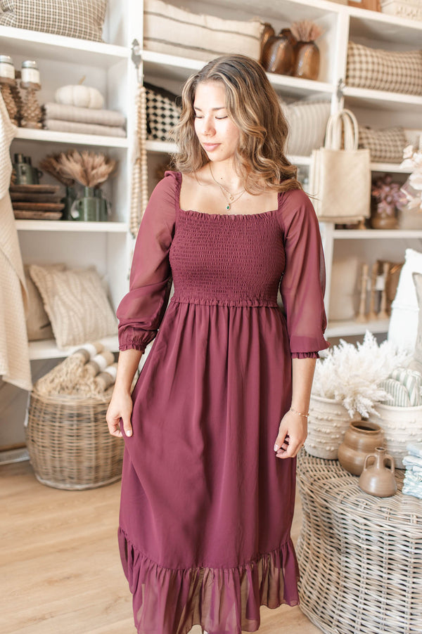 Harper Smocked Dress | Burgundy