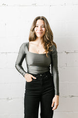 Stacy Long Sleeve Bodysuit | Gunmetal - FINAL SALE