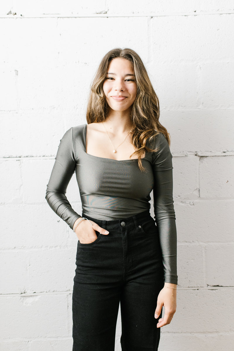 Stacy Long Sleeve Bodysuit | Gunmetal - FINAL SALE