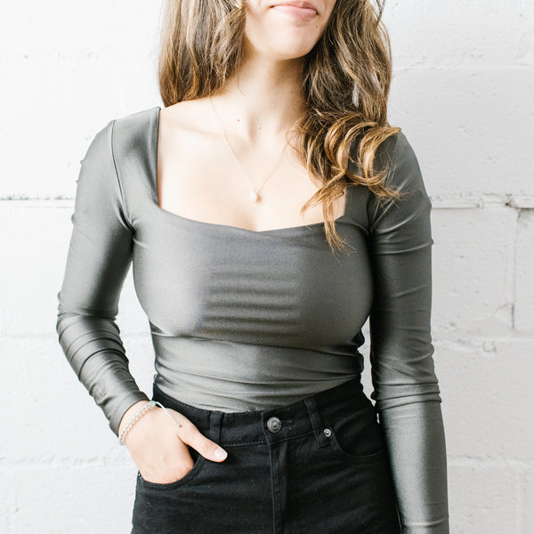 Stacy Long Sleeve Bodysuit  Gunmetal - FINAL SALE – Pick-it-Fence Pembroke