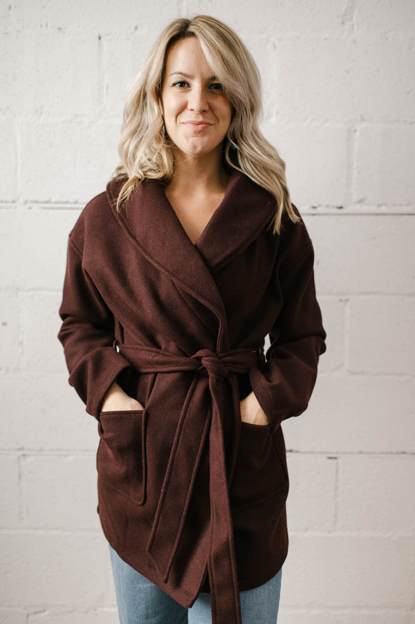 Janna Shawl Collar Coat | Aubergine - FINAL SALE