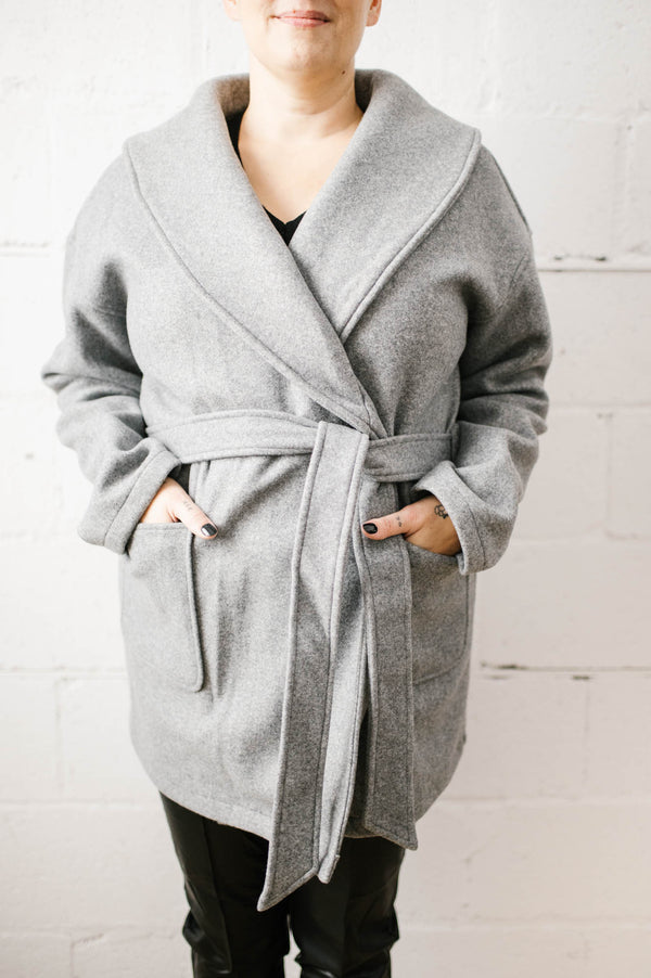 Janna Shawl Collar Coat | Grey Melange - FINAL SALE