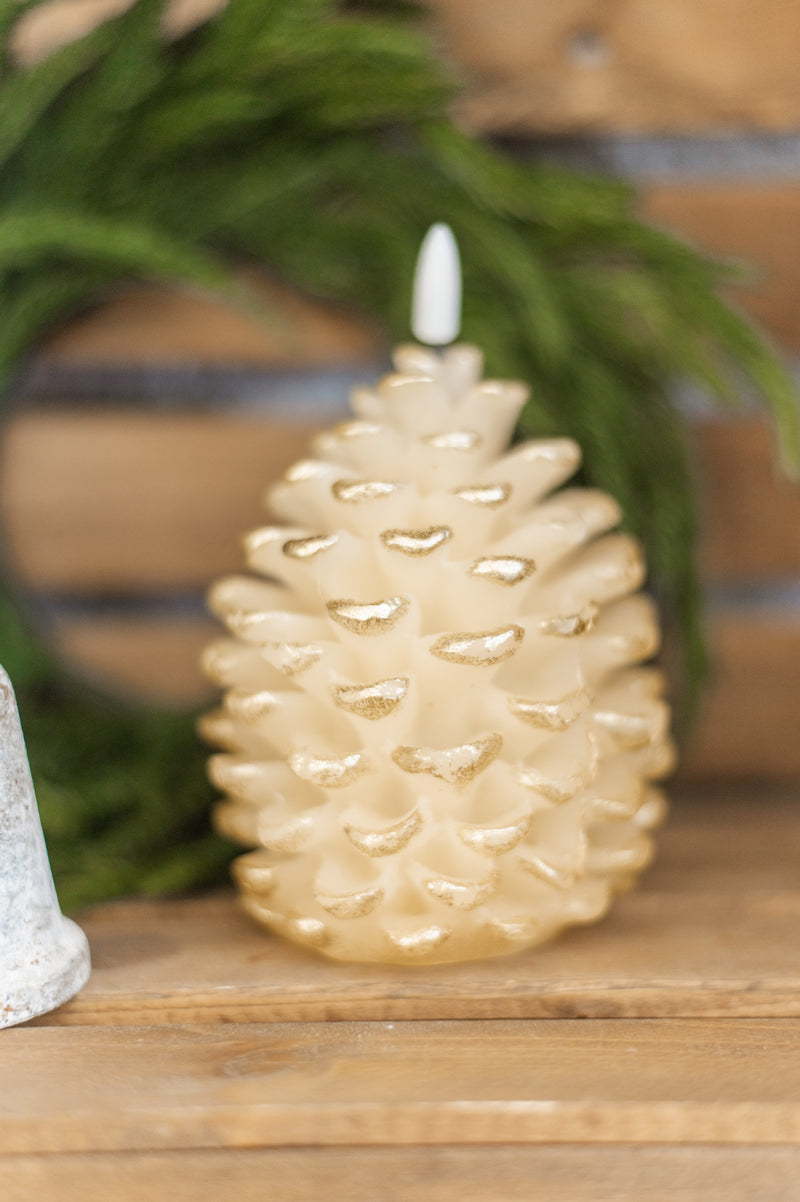 LED Pinecone Candle | Gold