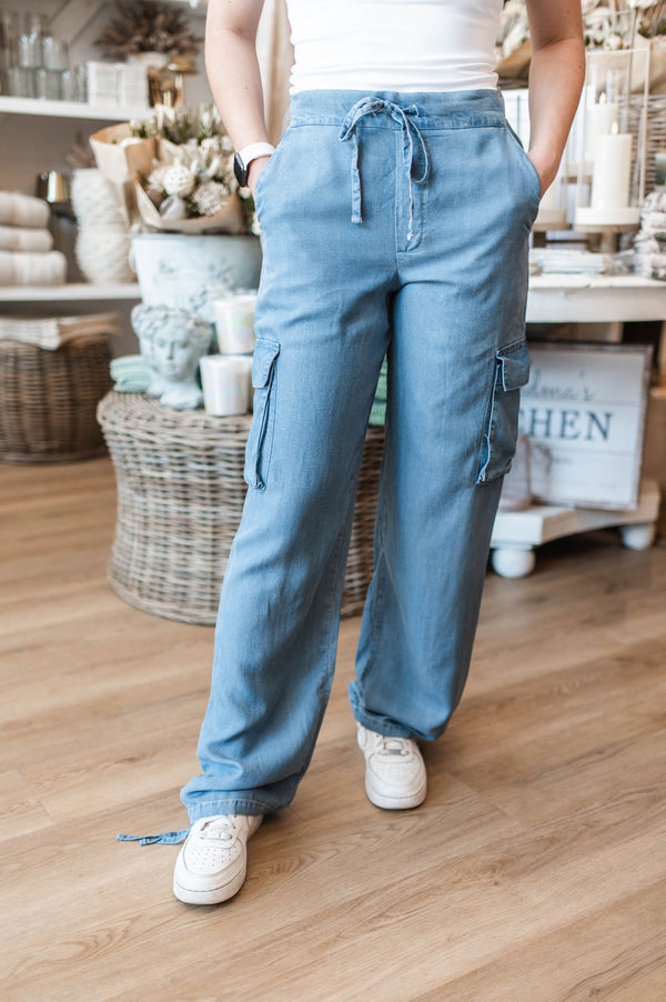 Stacia Cargo Pants | Mid Blue Denim - FINAL SALE