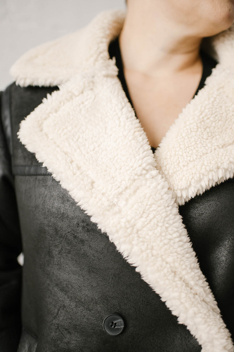 Nila Double Breasted Coat | Black & Cream - FINAL SALE