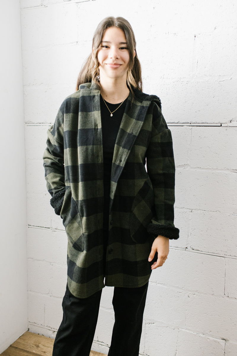 Abby Hooded Coat | Olive & Black - FINAL SALE