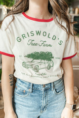 Griswold's Tree Farm Ringer Tee | Natural/Red