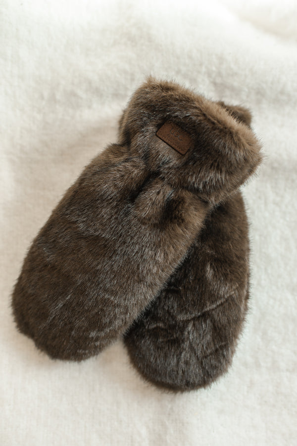 Faux Fur Mittens | Dark Brown